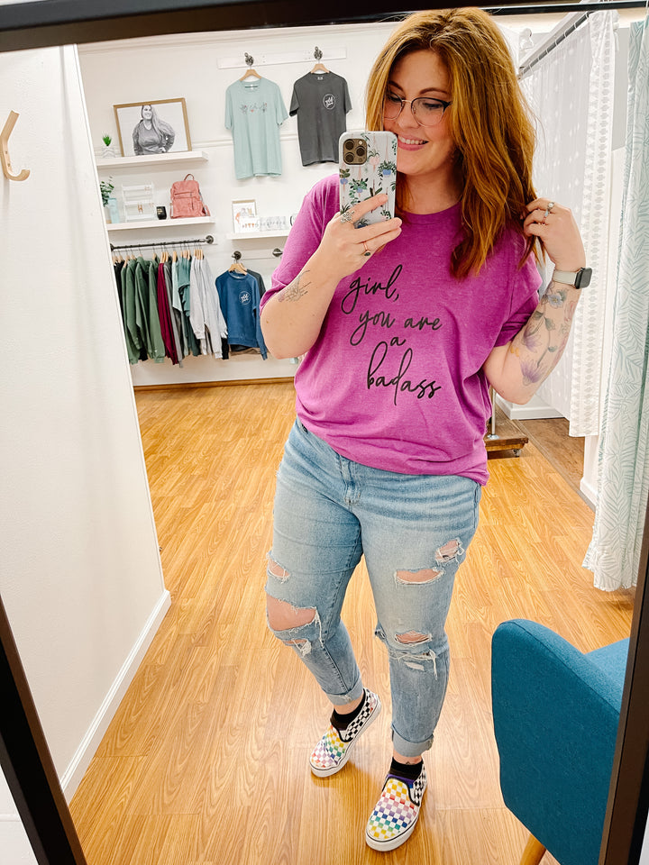 Girl You Are a Badass Heather Blend Tee  |  Black Glitter Ink