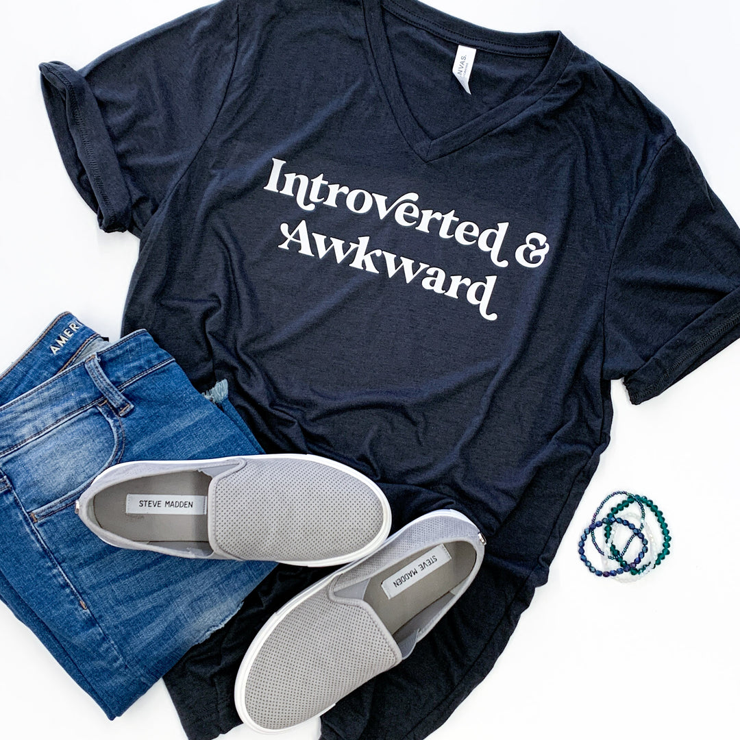 Introverted & Awkward Dark Gray Triblend V-Neck Tee