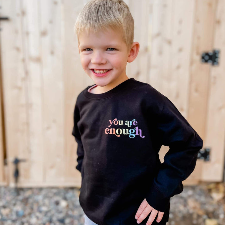 You Are Enough Black Toddler/Youth Fleece Pullover  |  Rainbow Ink