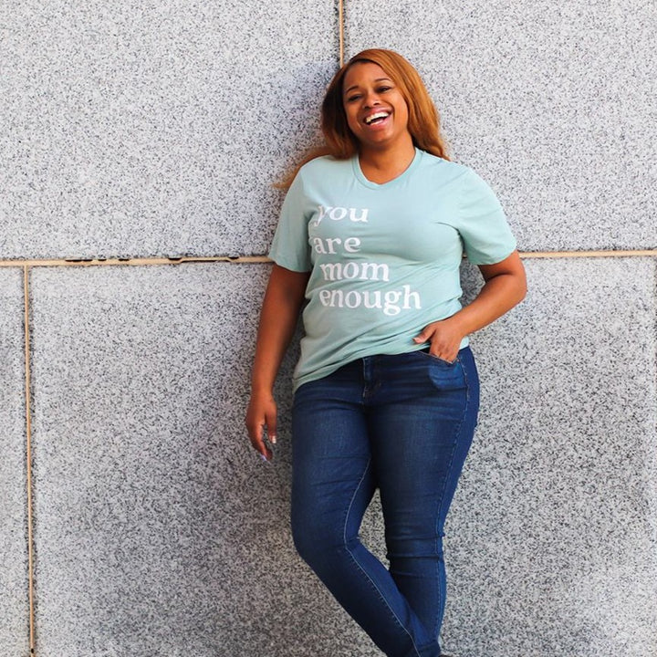 You Are Mom Enough Heather Dusty Blue Tee