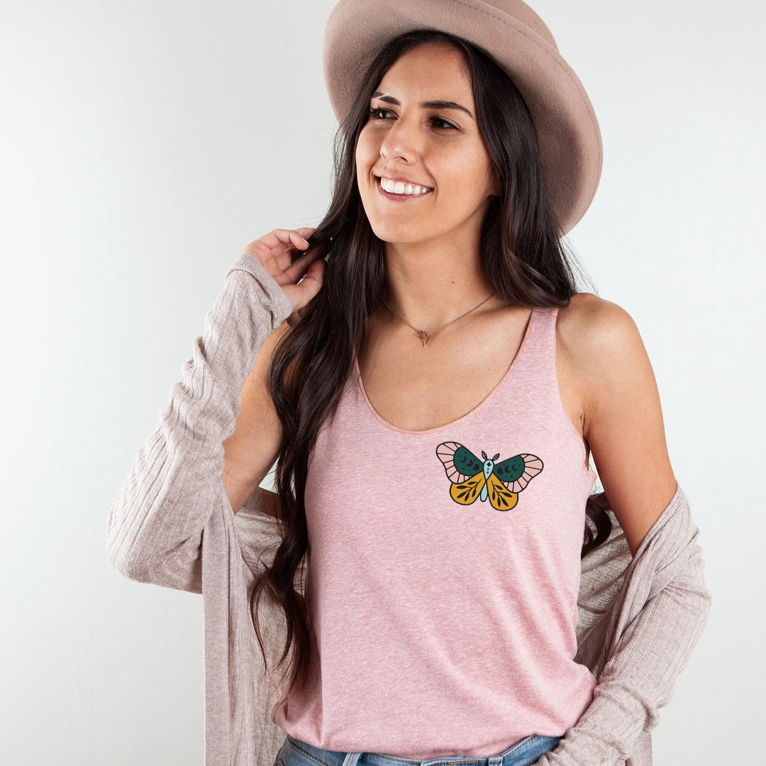 Moon Phase Moth Desert Pink Triblend Racerback Tank