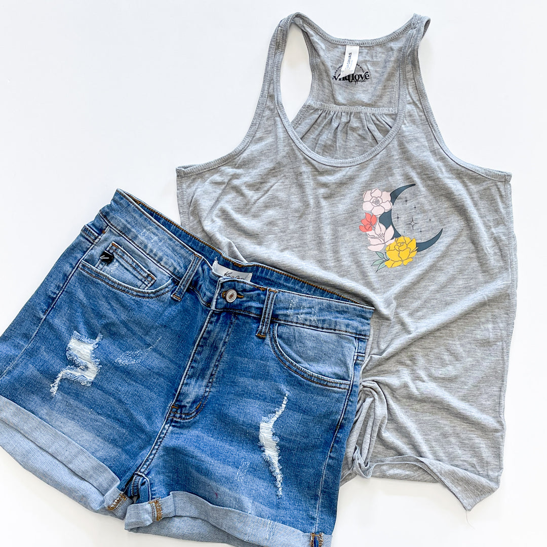 Floral Moon Athletic Gray Flowy Tank
