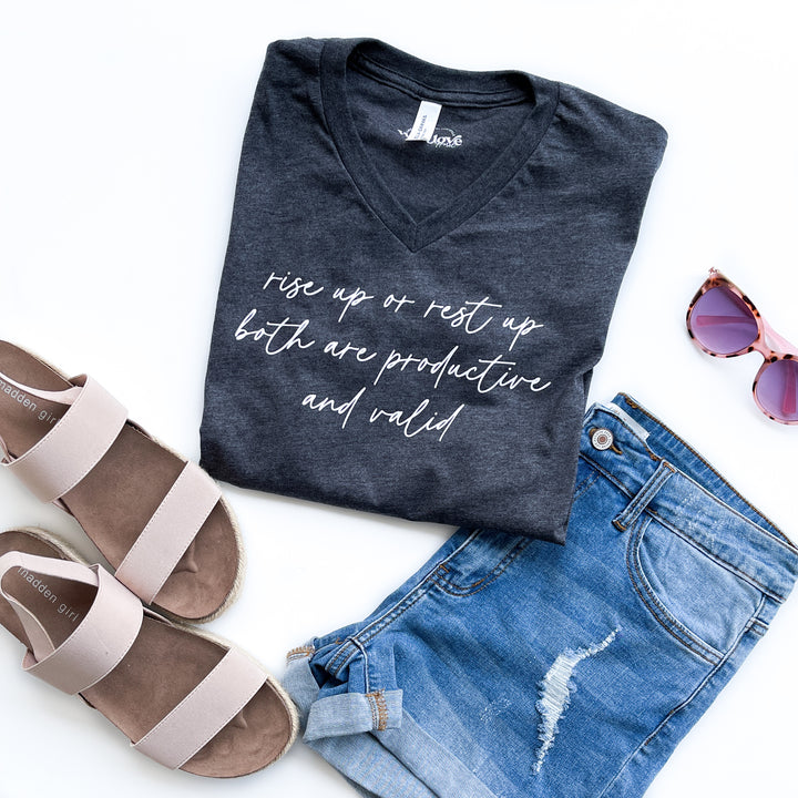 Rise Up or Rest Up Charcoal V-Neck Tee