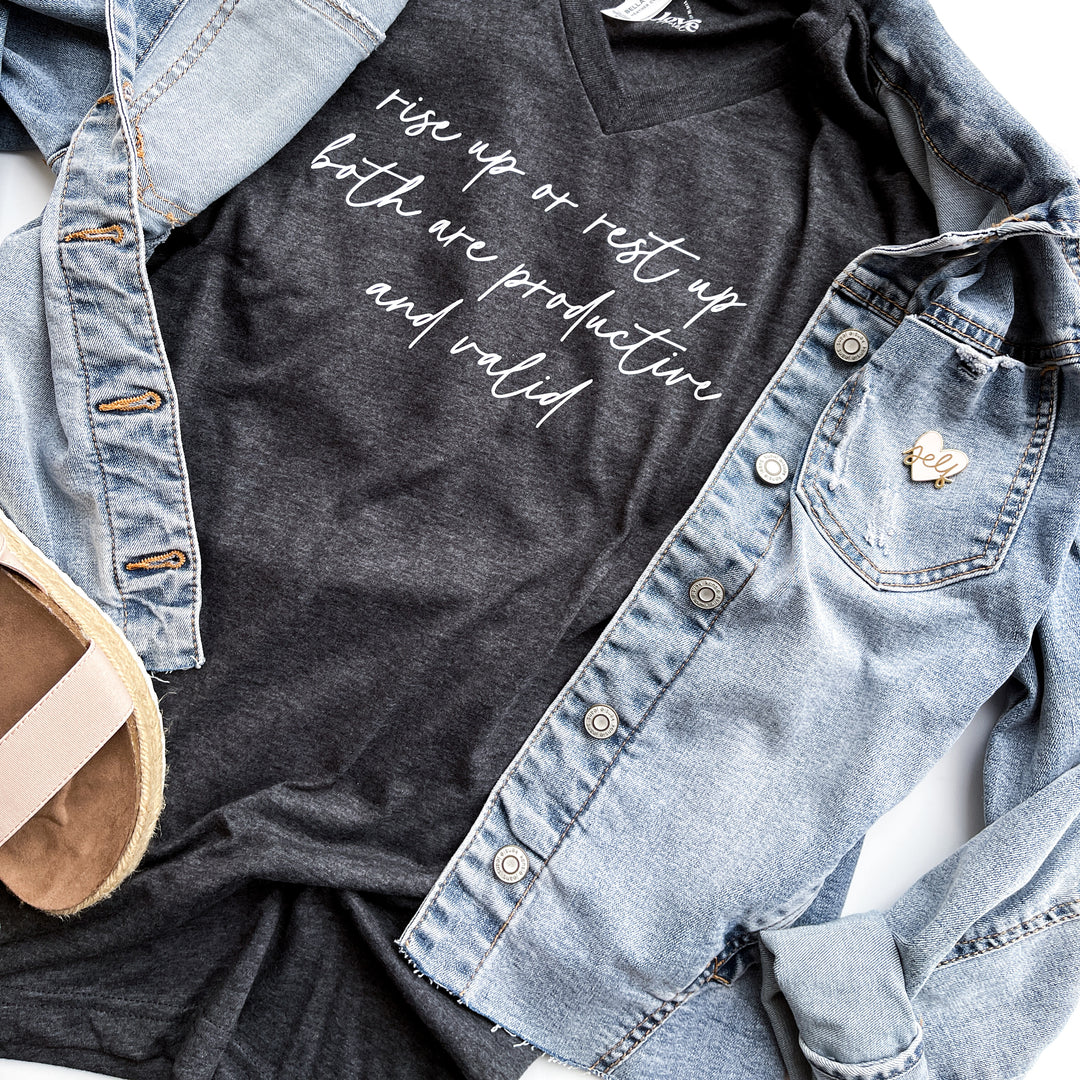 Rise Up or Rest Up Charcoal V-Neck Tee
