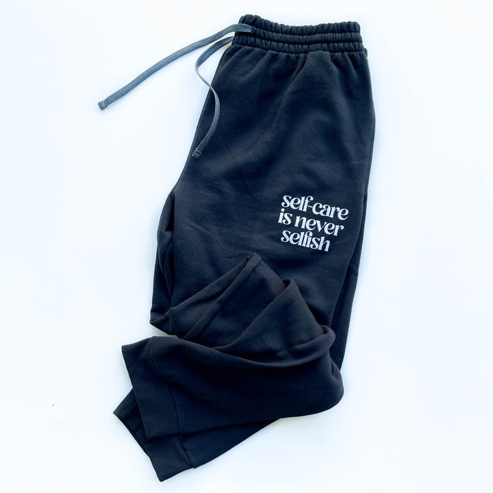 Self Care Is Never Selfish Black Joggers |  White Ink