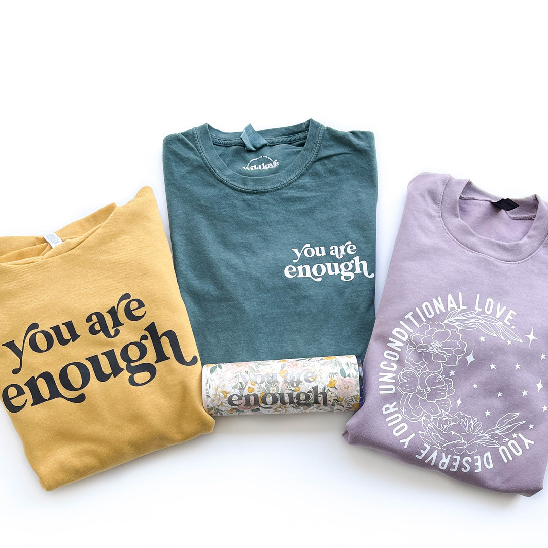 You Are Enough Blue Spruce Garment-Dyed Sleeve Tee