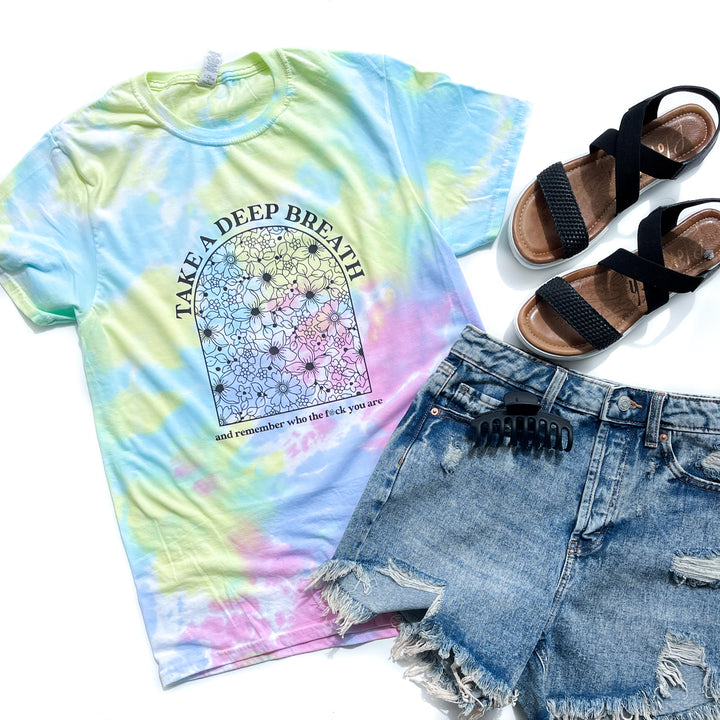 Take a Deep Breath Pastel Rainbow Tie Dye Tee