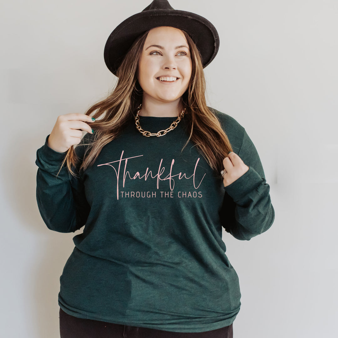 Thankful Through the Chaos Long-Sleeve Tee  |  Rose Gold Ink