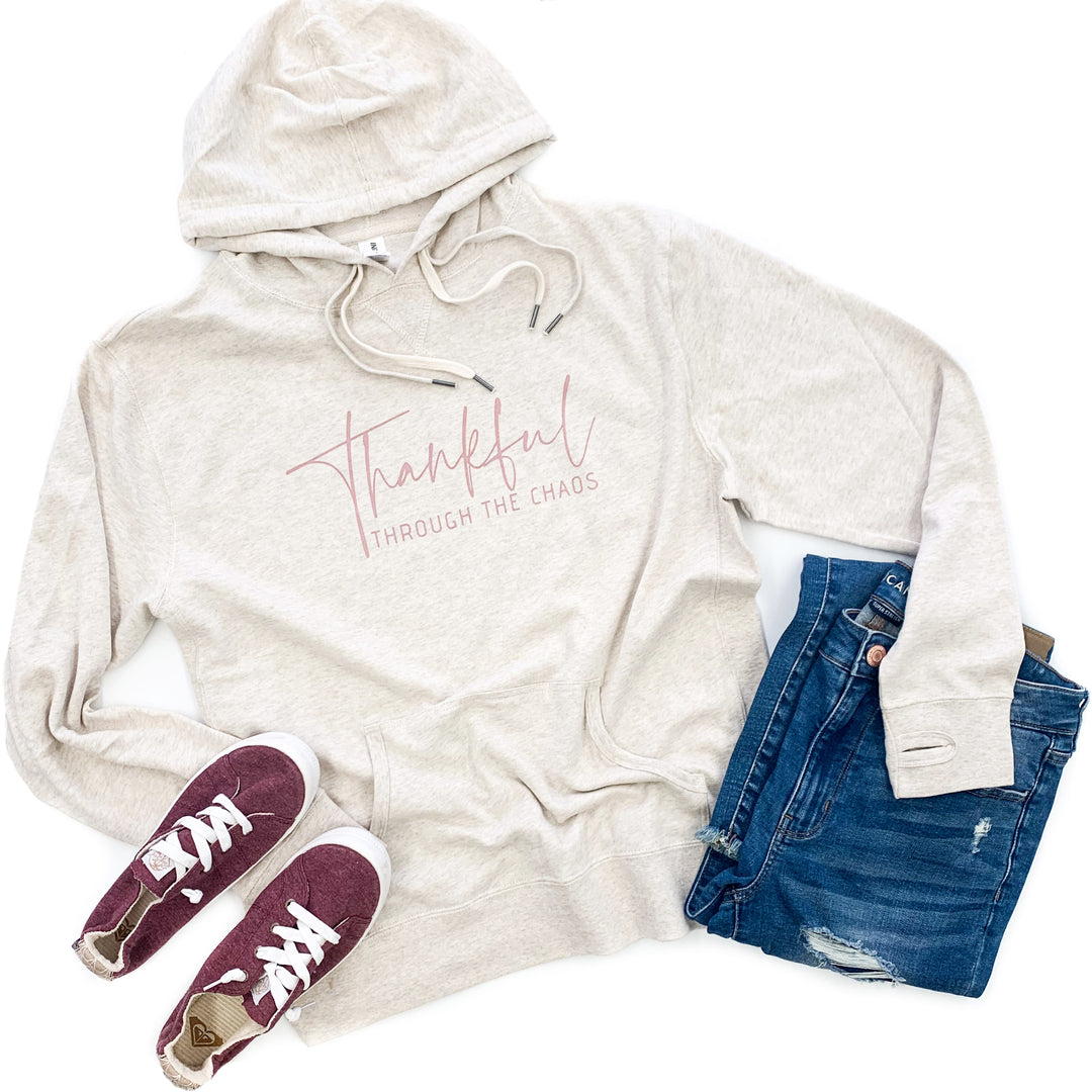 Thankful Through the Chaos French Terry Hoodie w/ Thumbholes  |  Rose Gold Ink