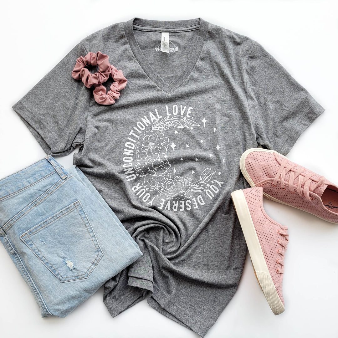 Unconditional Love Gray Triblend V-Neck Tee