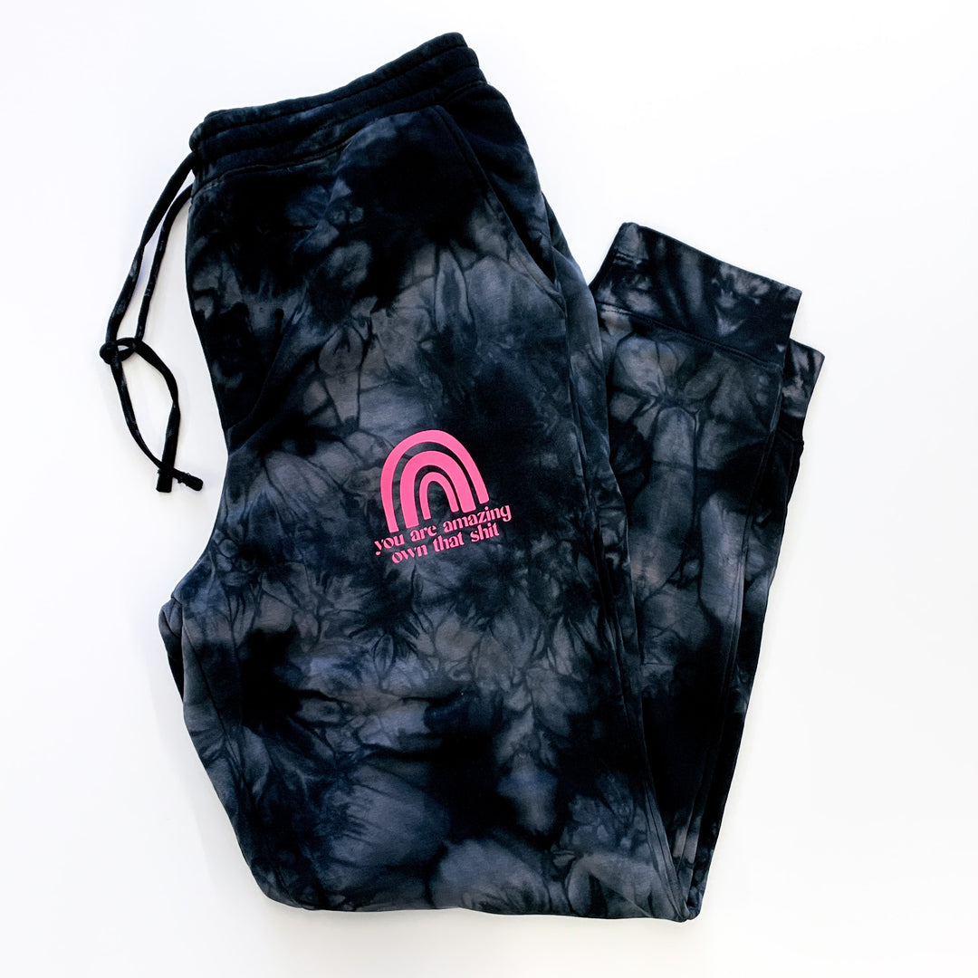 You Are Amazing Black Tie Dye Joggers  |  Neon Pink Ink
