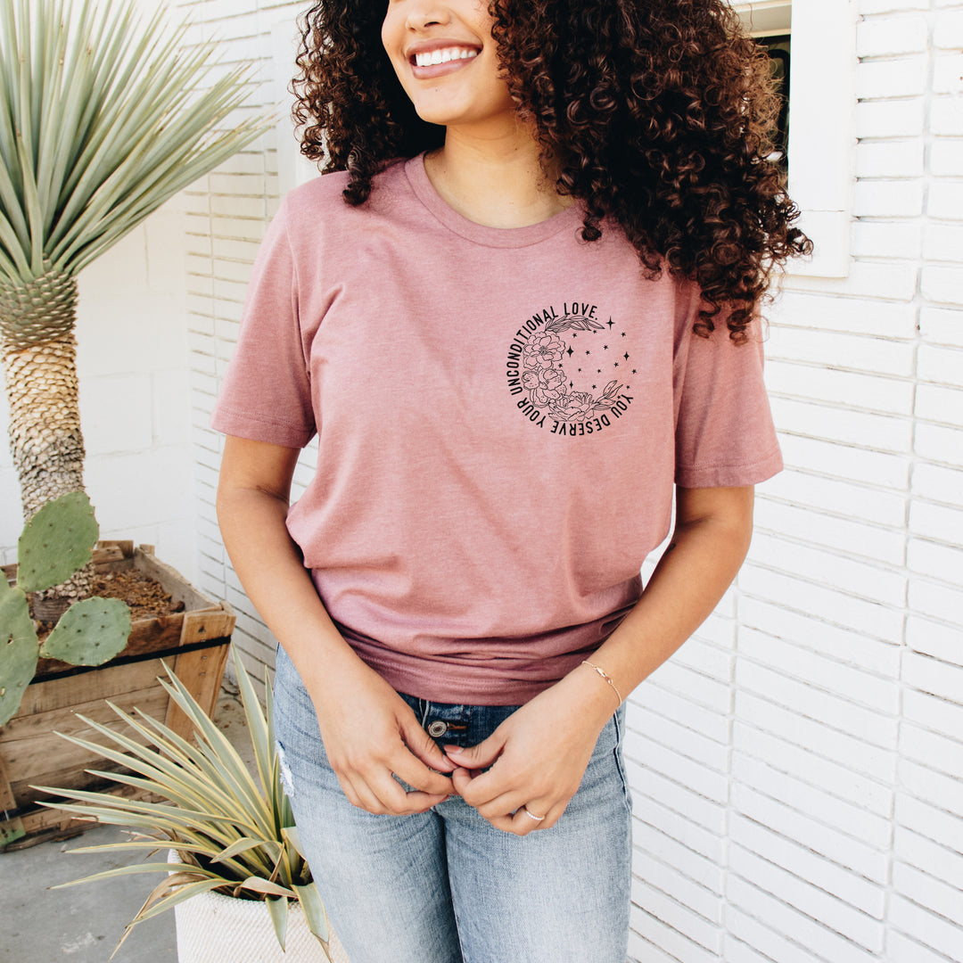 You Deserve Your Unconditional Love Heather Mauve Tee  |  Black Ink